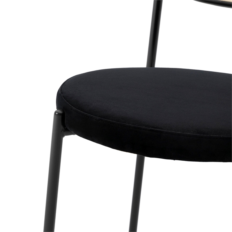 LeisureMod Euston Dining Chair with Wicker Back & Velvet Seat Set of 2 Black