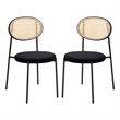 LeisureMod Euston Dining Chair with Wicker Back & Velvet Seat Set of 2 Black