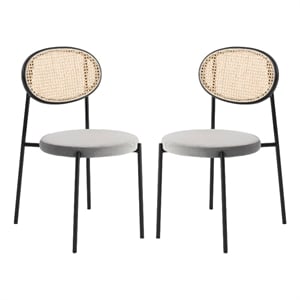 LeisureMod Euston Dining Chair with Wicker Back & Velvet Seat Set of 2 Gray