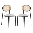 LeisureMod Euston Dining Chair with Wicker Back & Velvet Seat Set of 2 Gray