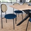 LeisureMod Euston Dining Chair with Wicker Back & Velvet Seat Set of 2 Navy Blue