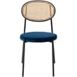 LeisureMod Euston Dining Chair with Wicker Back & Velvet Seat Set of 2 Navy Blue