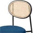 LeisureMod Euston Dining Chair with Wicker Back & Velvet Seat Set of 2 Navy Blue