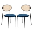 LeisureMod Euston Dining Chair with Wicker Back & Velvet Seat Set of 2 Navy Blue