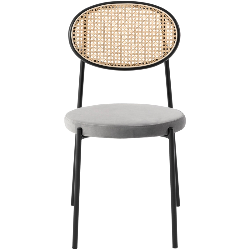 LeisureMod Euston Dining Chair with Wicker Back & Velvet Seat Set of 4 Gray