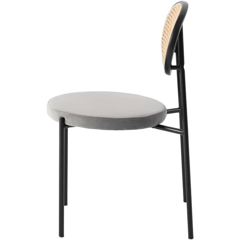 LeisureMod Euston Dining Chair with Wicker Back & Velvet Seat Set of 4 Gray