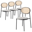 LeisureMod Euston Dining Chair with Wicker Back & Velvet Seat Set of 4 Gray