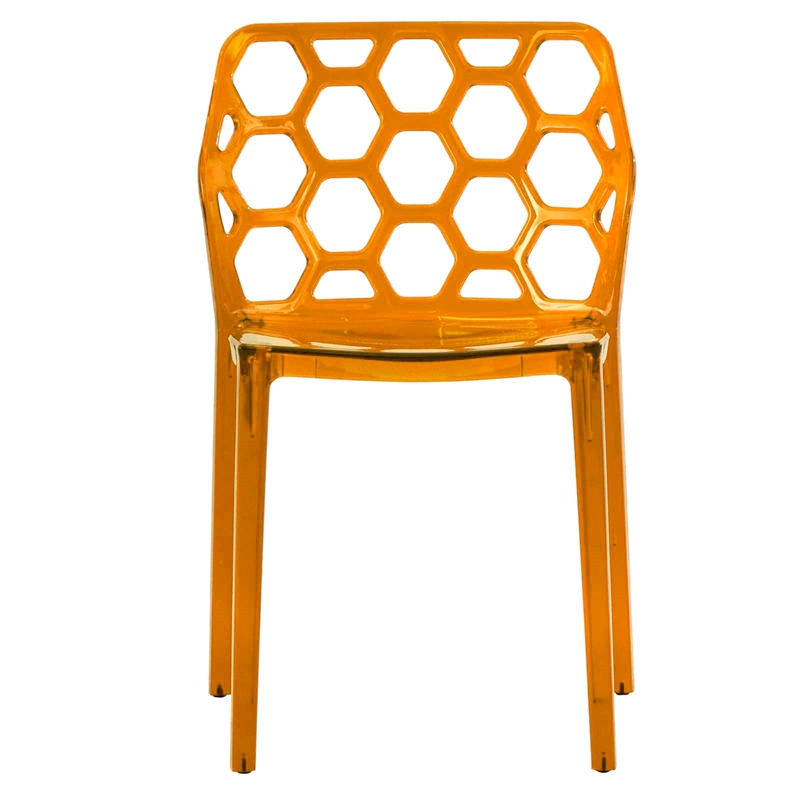 LeisureMod Dynamic Honeycomb Plastic Dining Chair Transparent Orange (Set of 2)