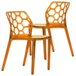 LeisureMod Dynamic Honeycomb Plastic Dining Chair Transparent Orange (Set of 2)