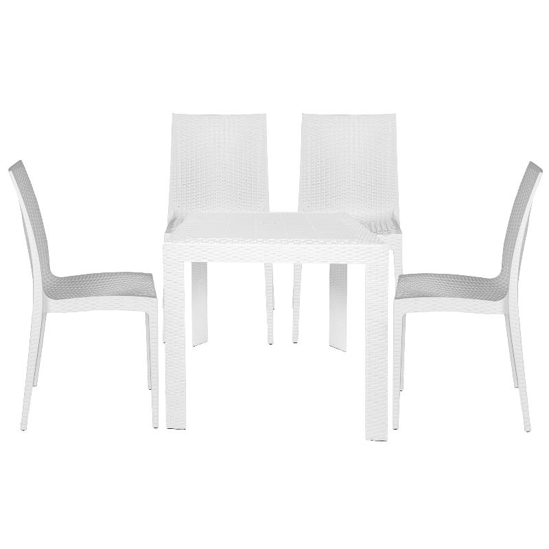 LeisureMod Mace Mid-Century 5-Piece Outdoor Dining Set White