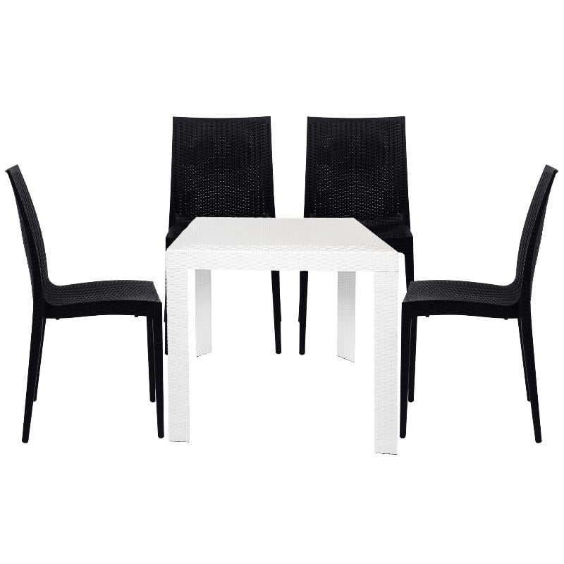 LeisureMod Mace Mid-Century 5-Piece Outdoor Dining Set Black White