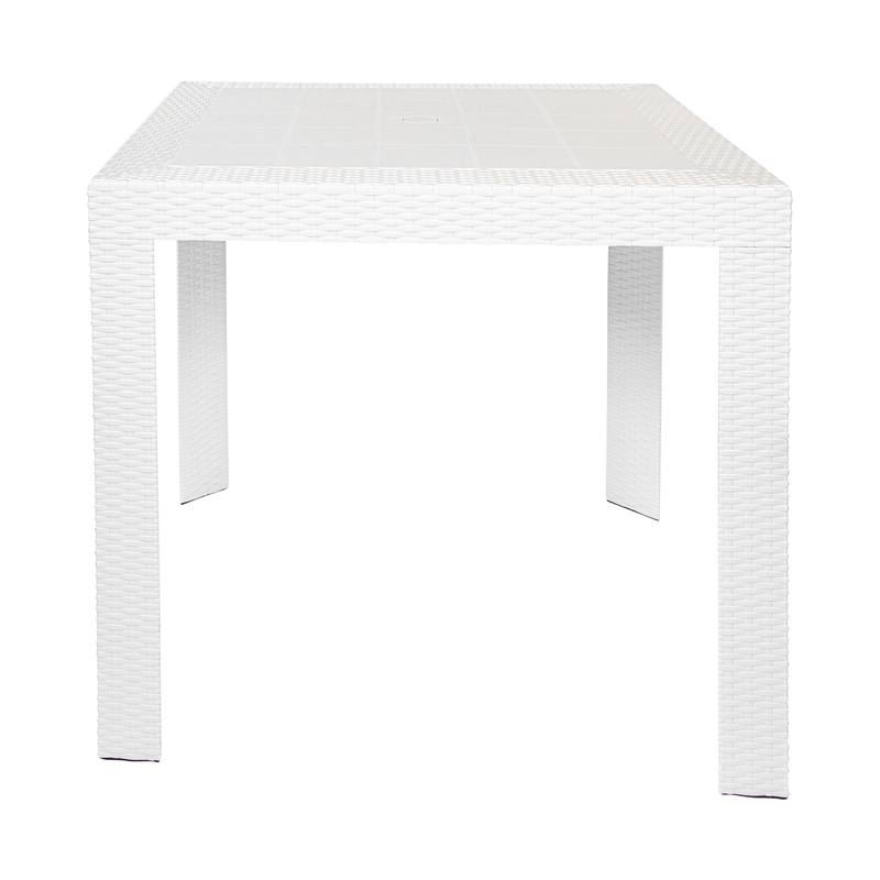 LeisureMod Mace Mid-Century 5-Piece Outdoor Dining Set Brown White