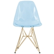 LeisureMod Cresco Plastic Dining Chair with Gold Base Set of 4 Transparent Blue