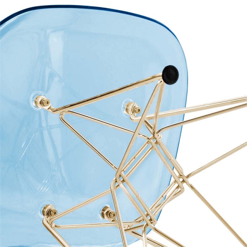 LeisureMod Cresco Plastic Dining Chair with Gold Base Set of 4 Transparent Blue