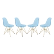 LeisureMod Cresco Plastic Dining Chair with Gold Base Set of 4 Transparent Blue