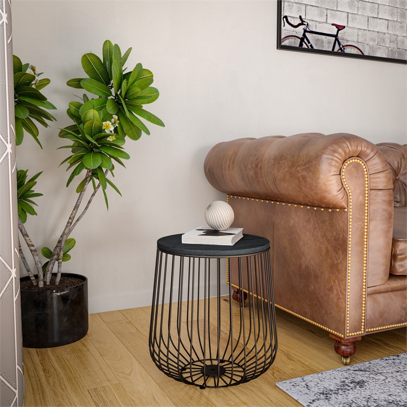 leisuremod runswick modern wood top end table with steel base black