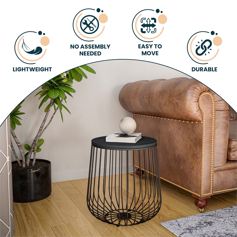 leisuremod runswick modern wood top end table with steel base black