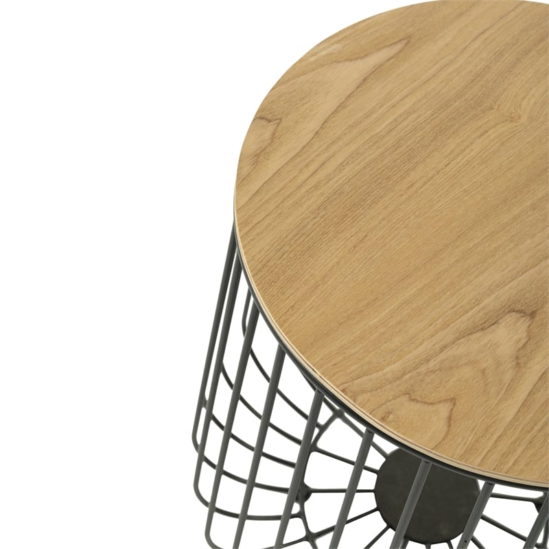 LeisureMod Runswick Modern Wood Top End Table With Steel Base Natural Wood