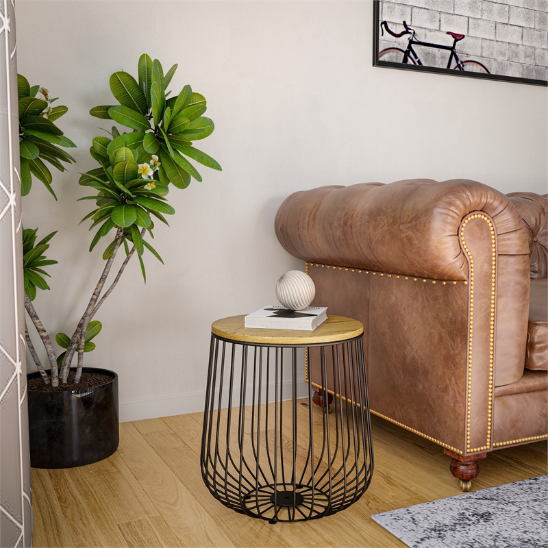 LeisureMod Runswick Modern Wood Top End Table With Steel Base Natural Wood