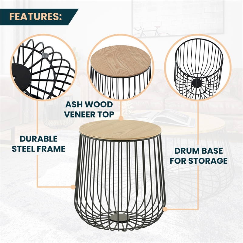 LeisureMod Runswick Modern Wood Top End Table With Steel Base Natural Wood