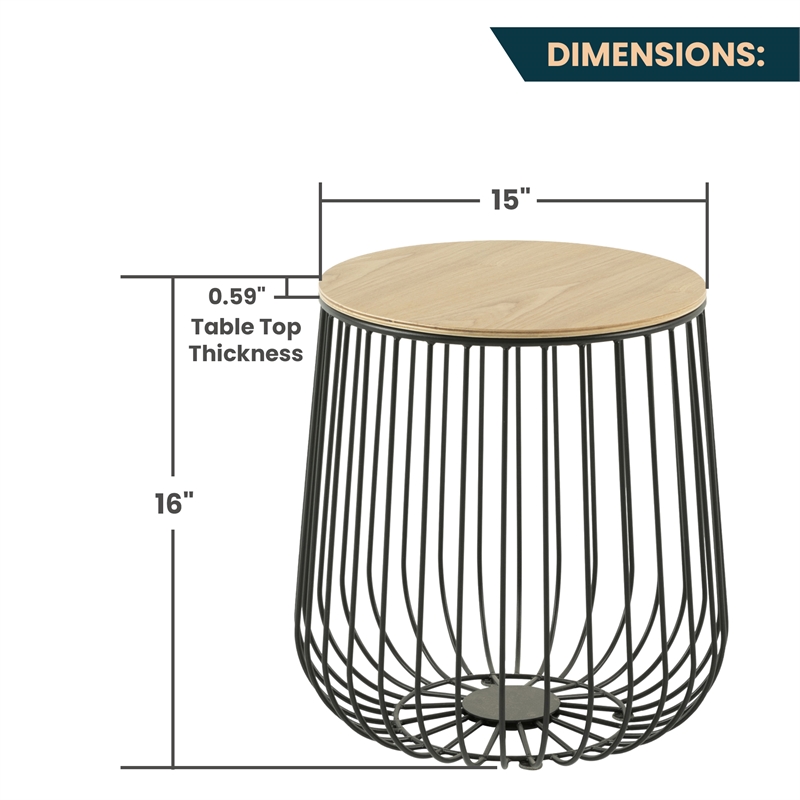 LeisureMod Runswick Modern Wood Top End Table With Steel Base Natural Wood