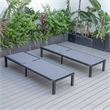 LeisureMod Marlin Patio Chaise Lounge Aluminum Black Frame Set of 2 Dark Gray