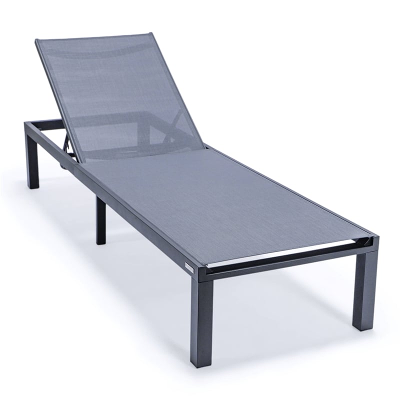 LeisureMod Marlin Patio Chaise Lounge Aluminum Black Frame Set of 2 Dark Gray