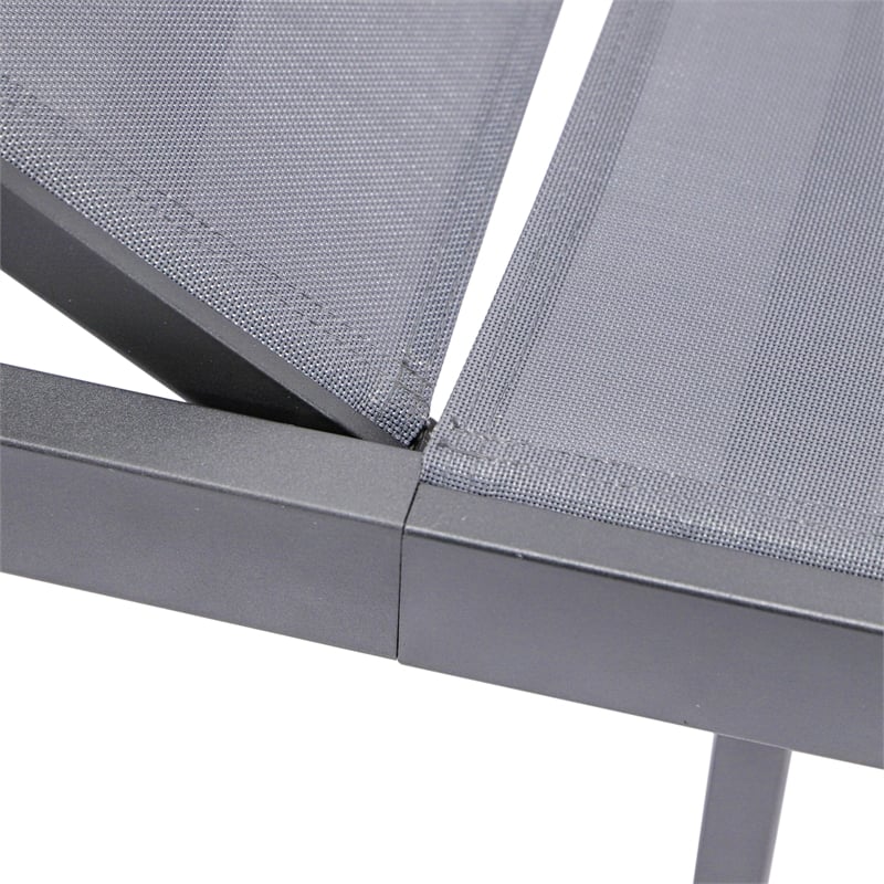 LeisureMod Marlin Patio Chaise Lounge Aluminum Black Frame Set of 2 Dark Gray