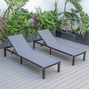 LeisureMod Marlin Patio Chaise Lounge Aluminum Black Frame Set of 2 Dark Gray