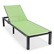 LeisureMod Marlin Patio Chaise Lounge Aluminum Black Frame Set of 2 Green