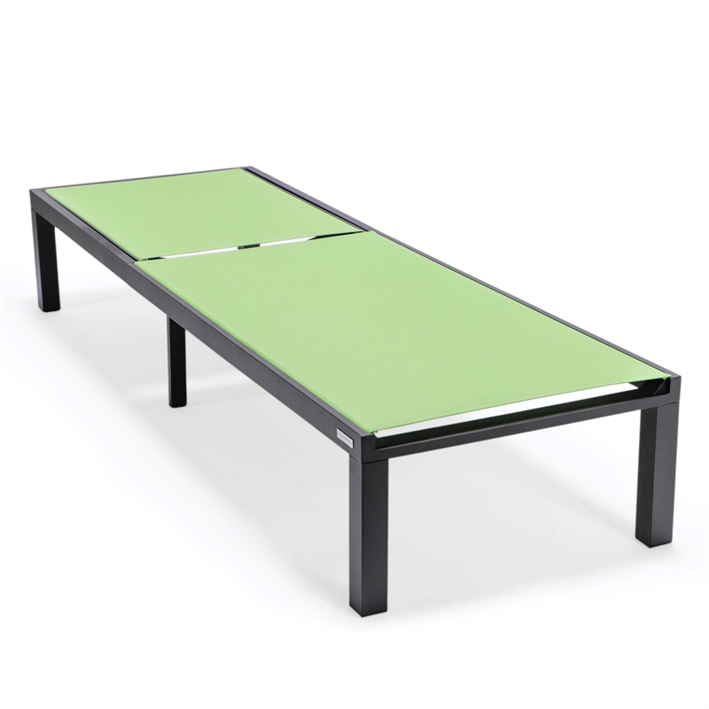 LeisureMod Marlin Patio Chaise Lounge Aluminum Black Frame Set of 2 Green
