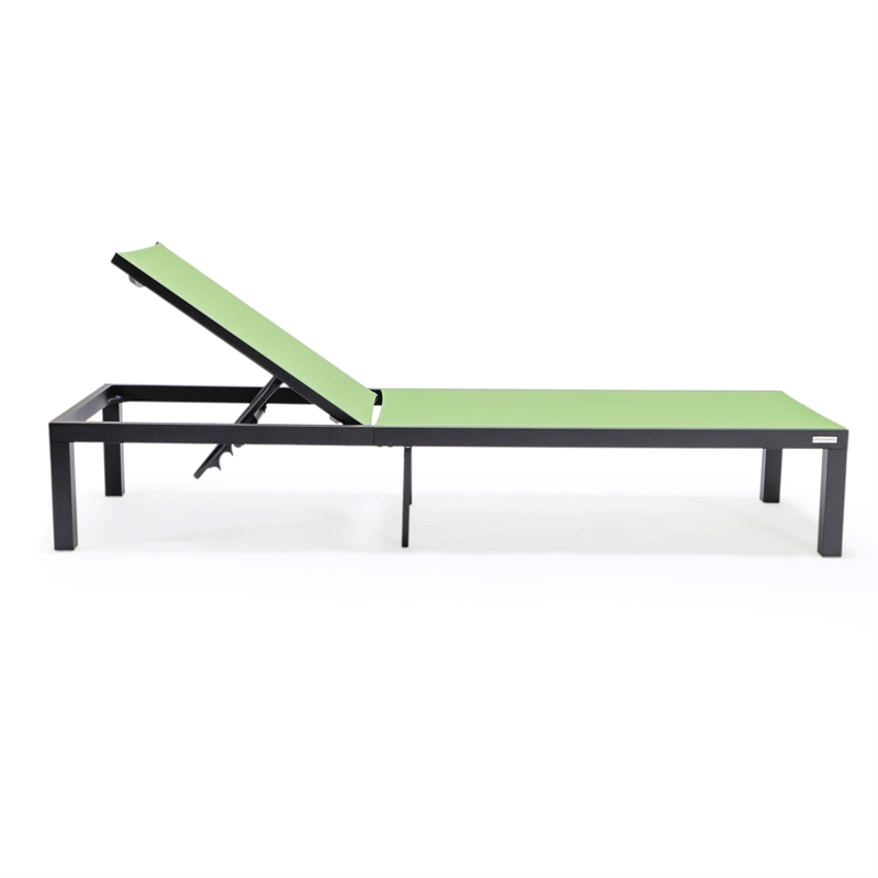 LeisureMod Marlin Patio Chaise Lounge Aluminum Black Frame Set of 2 Green