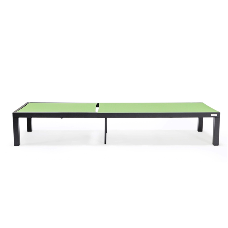 LeisureMod Marlin Patio Chaise Lounge Aluminum Black Frame Set of 2 Green