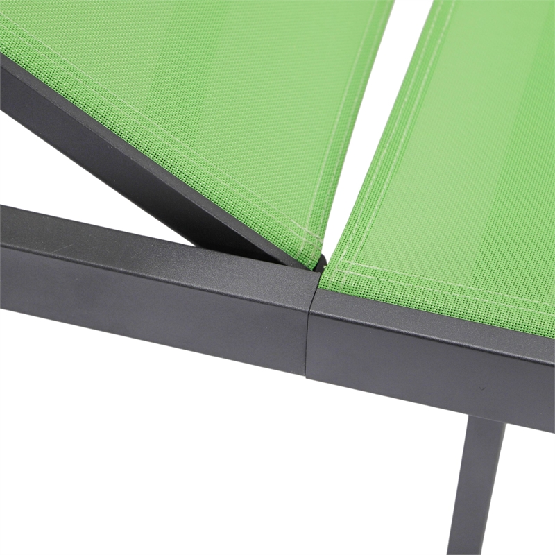 LeisureMod Marlin Patio Chaise Lounge Aluminum Black Frame Set of 2 Green