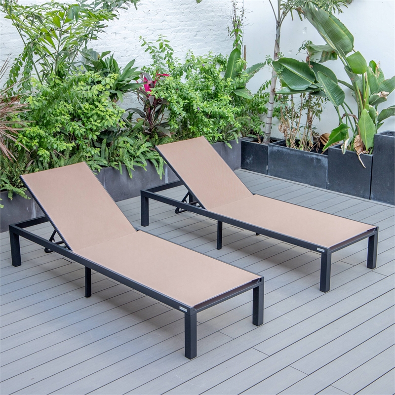 LeisureMod Marlin Patio Chaise Lounge Aluminum Black Frame Set of 2 ...