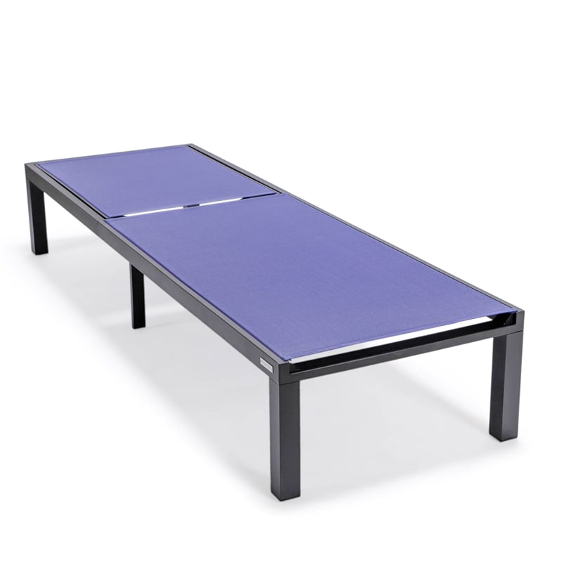 LeisureMod Marlin Patio Chaise Lounge Aluminum Black Frame Set of 2 Navy Blue