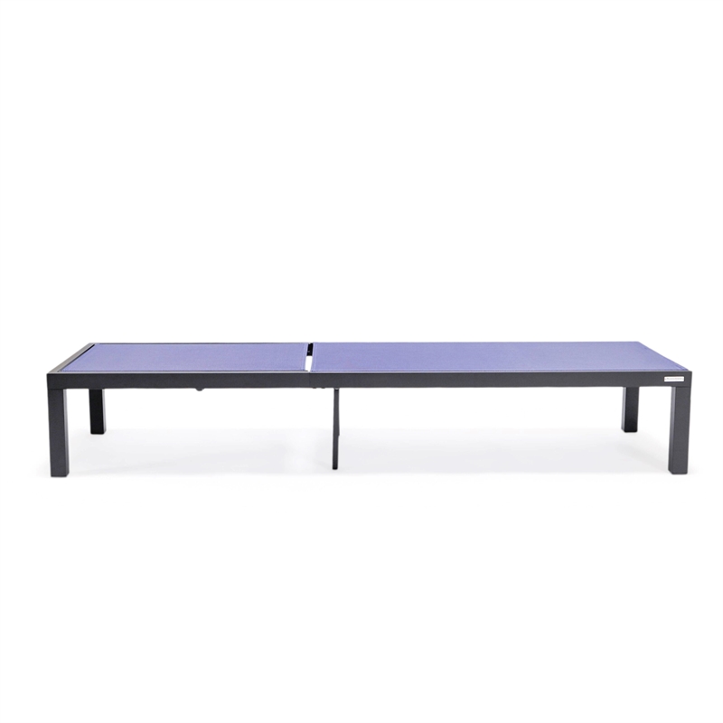LeisureMod Marlin Patio Chaise Lounge Aluminum Black Frame Set of 2 Navy Blue