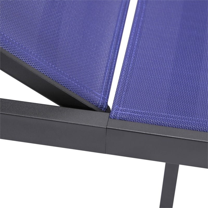 LeisureMod Marlin Patio Chaise Lounge Aluminum Black Frame Set of 2 Navy Blue