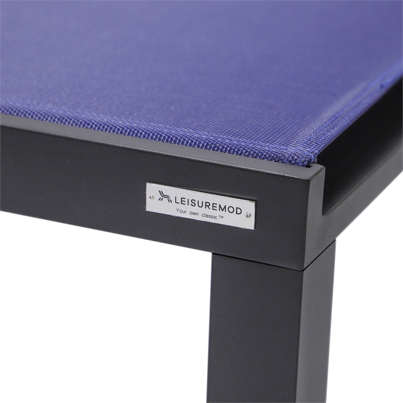 LeisureMod Marlin Patio Chaise Lounge Aluminum Black Frame Set of 2 Navy Blue