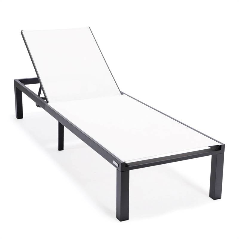 LeisureMod Marlin Patio Chaise Lounge Aluminum Black Frame Set of 2 White