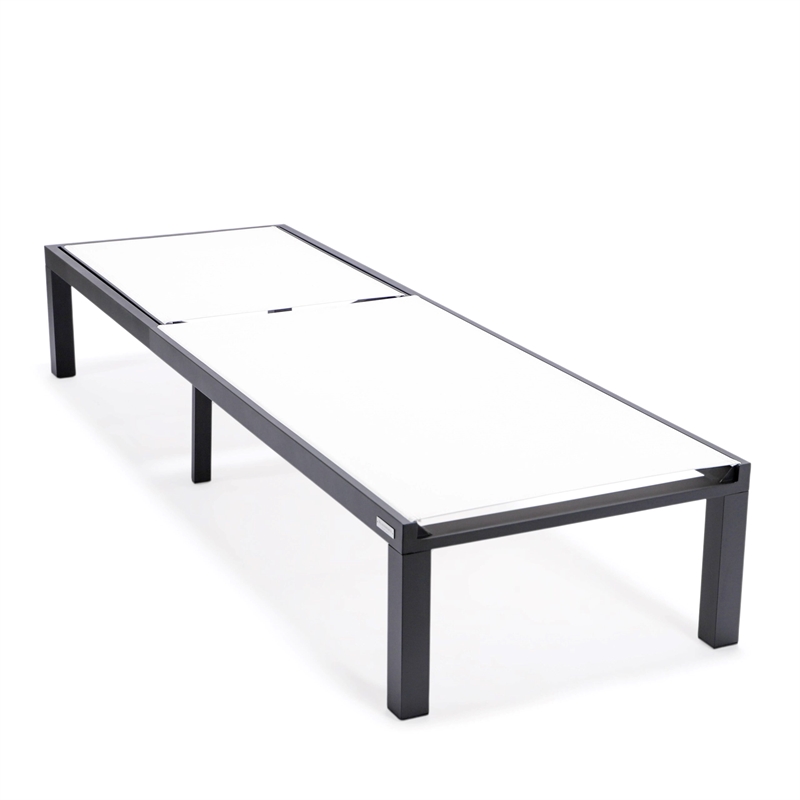 LeisureMod Marlin Patio Chaise Lounge Aluminum Black Frame Set of 2 White