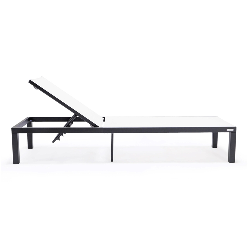 LeisureMod Marlin Patio Chaise Lounge Aluminum Black Frame Set of 2 White