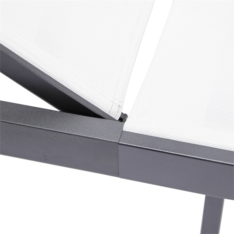 LeisureMod Marlin Patio Chaise Lounge Aluminum Black Frame Set of 2 White