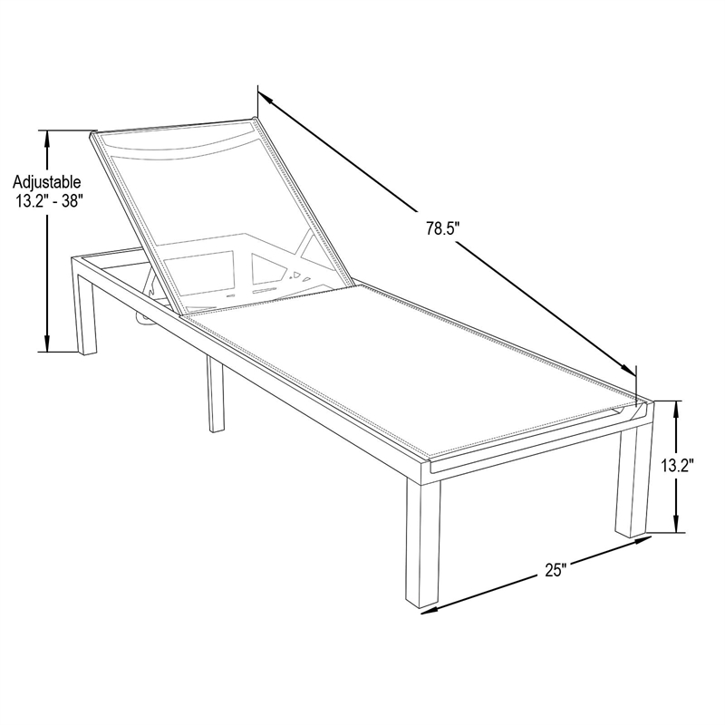 LeisureMod Marlin Patio Chaise Lounge Aluminum Black Frame Set of 2 White