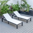 LeisureMod Marlin Patio Chaise Lounge Aluminum Black Frame Set of 2 White