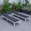 LeisureMod Marlin Patio Chaise Lounge Aluminum White Frame Set of 2 Black
