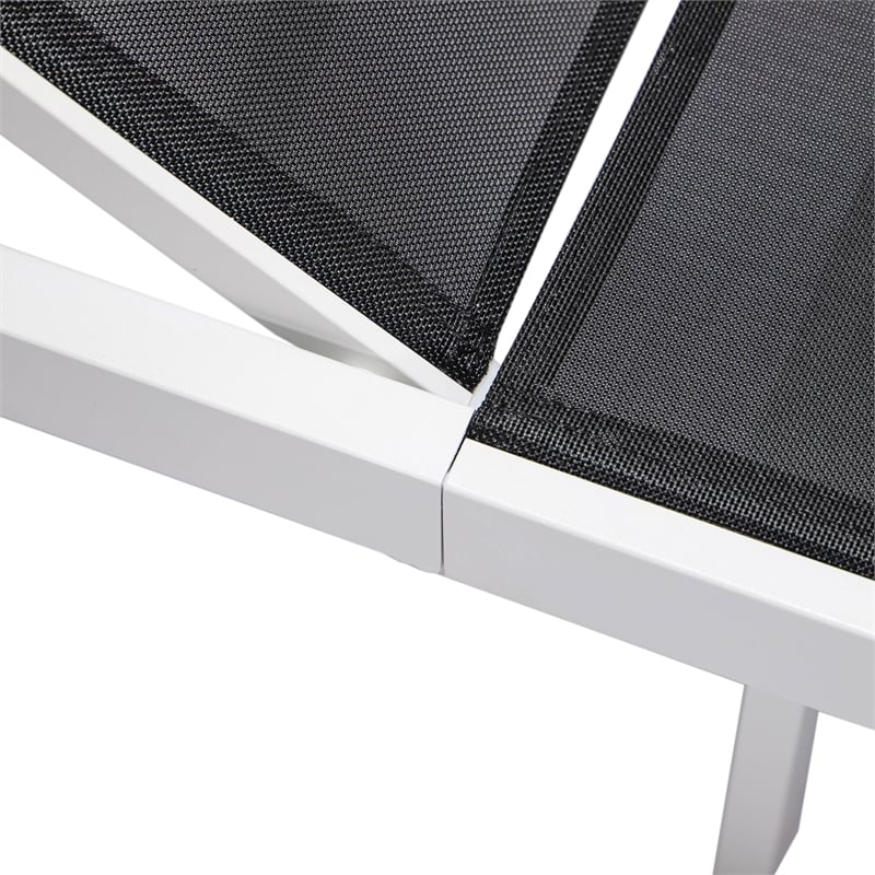 LeisureMod Marlin Patio Chaise Lounge Aluminum White Frame Set of 2 Black