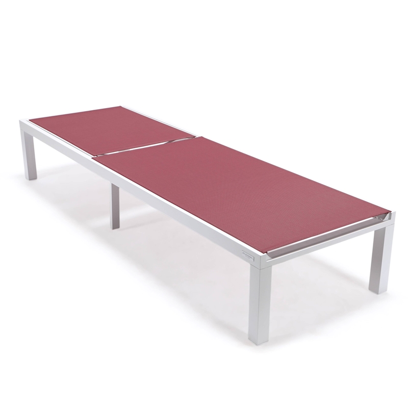 LeisureMod Marlin Patio Chaise Lounge Aluminum White Frame Set of 2 Burgundy
