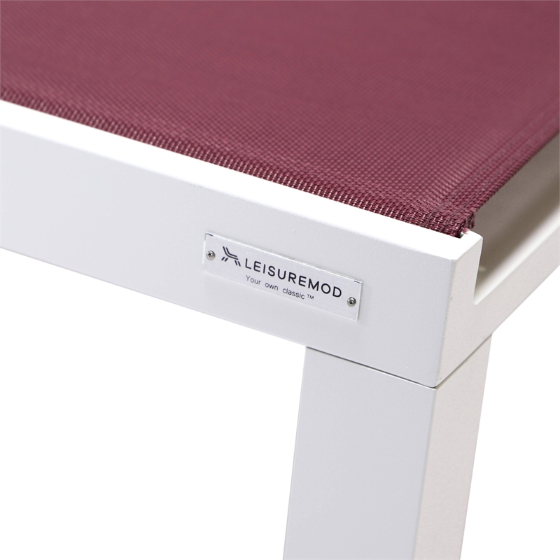 LeisureMod Marlin Patio Chaise Lounge Aluminum White Frame Set of 2 Burgundy