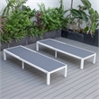 LeisureMod Marlin Patio Chaise Lounge Aluminum White Frame Set of 2 Dark Gray